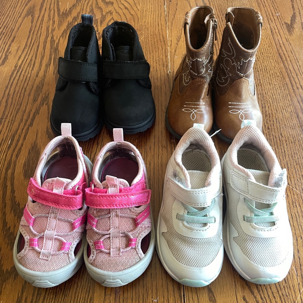 Size 6 Toddler Shoe lot- Black, Brown, Pink, and White